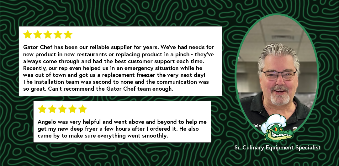 Portrait of our sales rep Angelo and some screenshots of Google Reviews