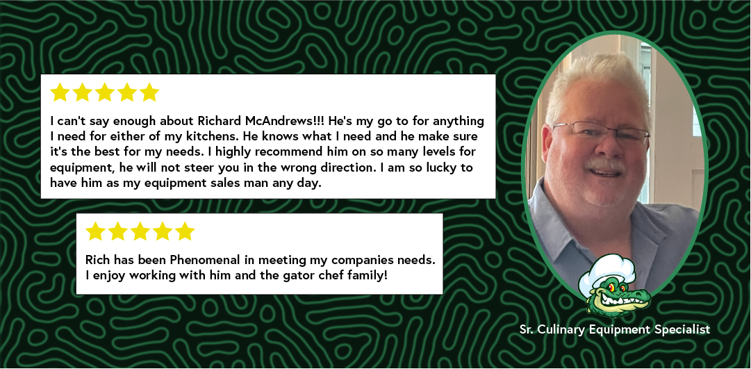 Portrait of our sales rep Rich and some screenshots of Google Reviews