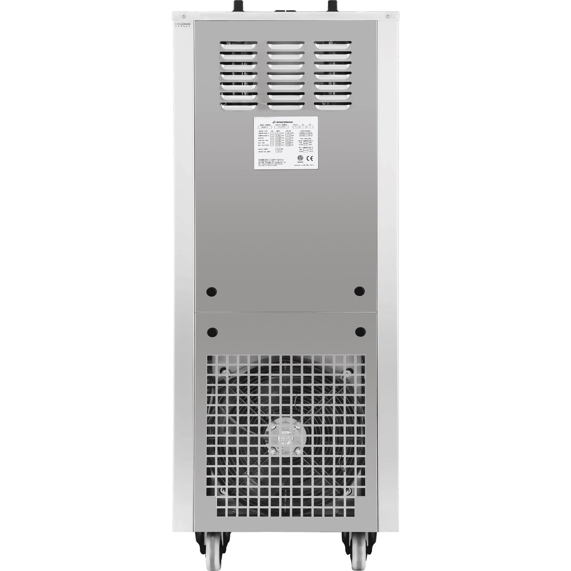 2-Flavor Floor Standing with Twist Soft Serve Ice Cream Machine – Back-Side View Air Pump Feed Spaceman Model 6250A-C