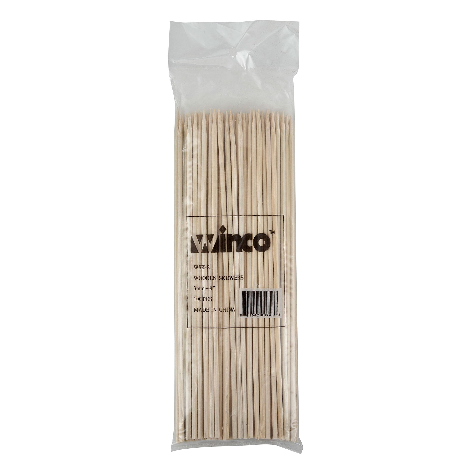 Winco 8" Round Compostable Bulk Bamboo Skewers (Winco WSK-08)